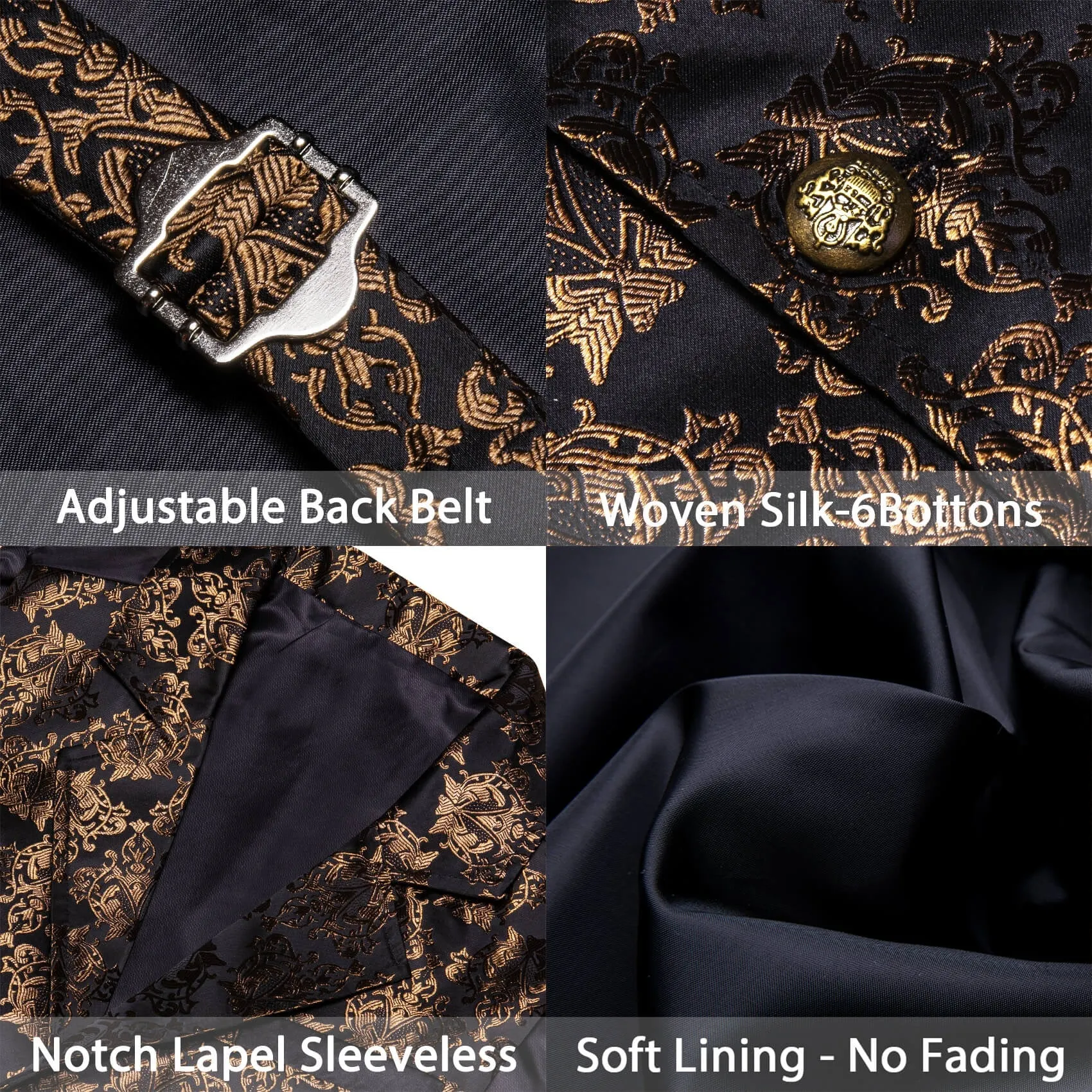 Ties2you Men's Vest Black Tortilla Brown Floral Silk Waistcoat Suit Vest sold by Ties2You product image thumbnail 5