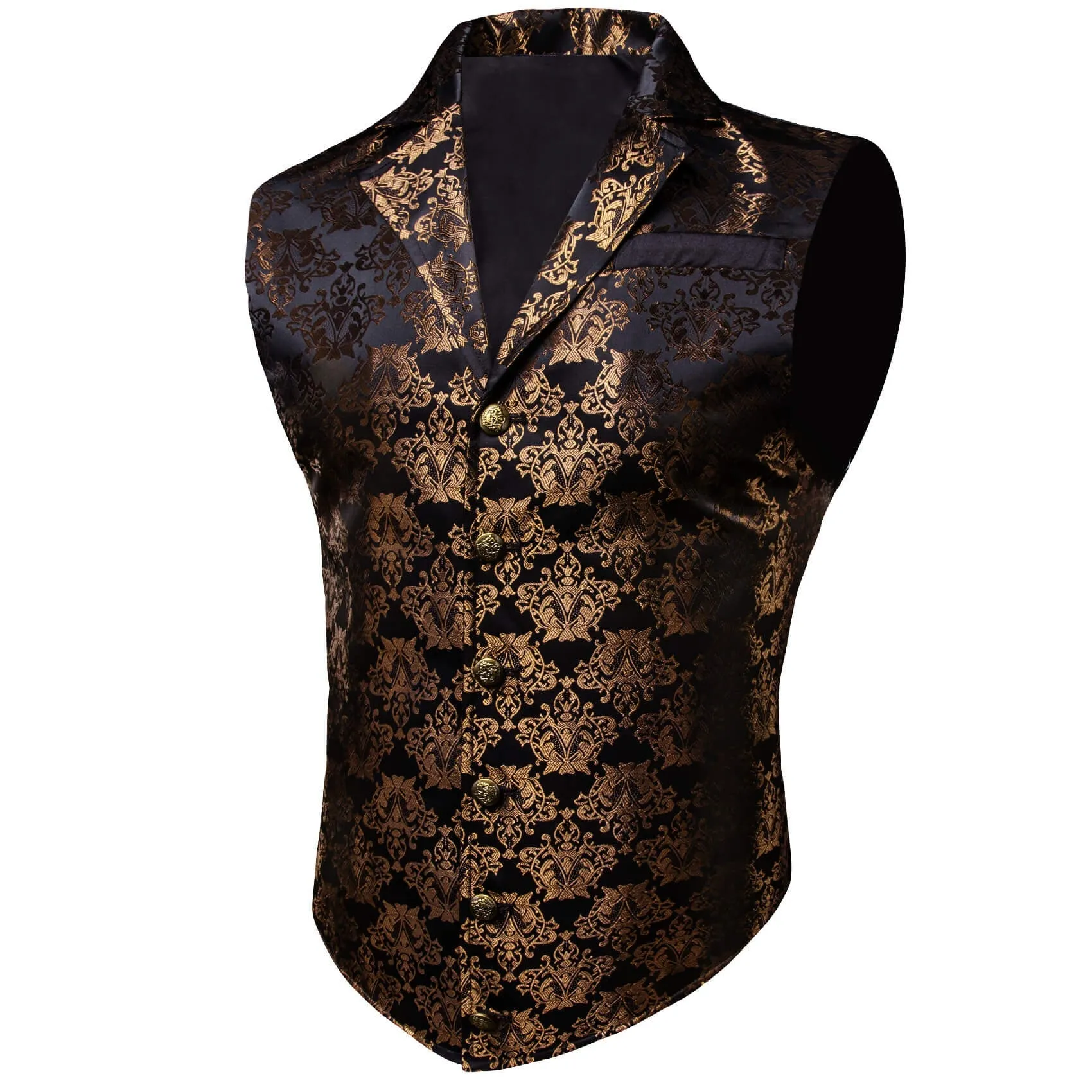 Ties2you Men's Vest Black Tortilla Brown Floral Silk Waistcoat Suit Vest sold by Ties2You product image thumbnail 2
