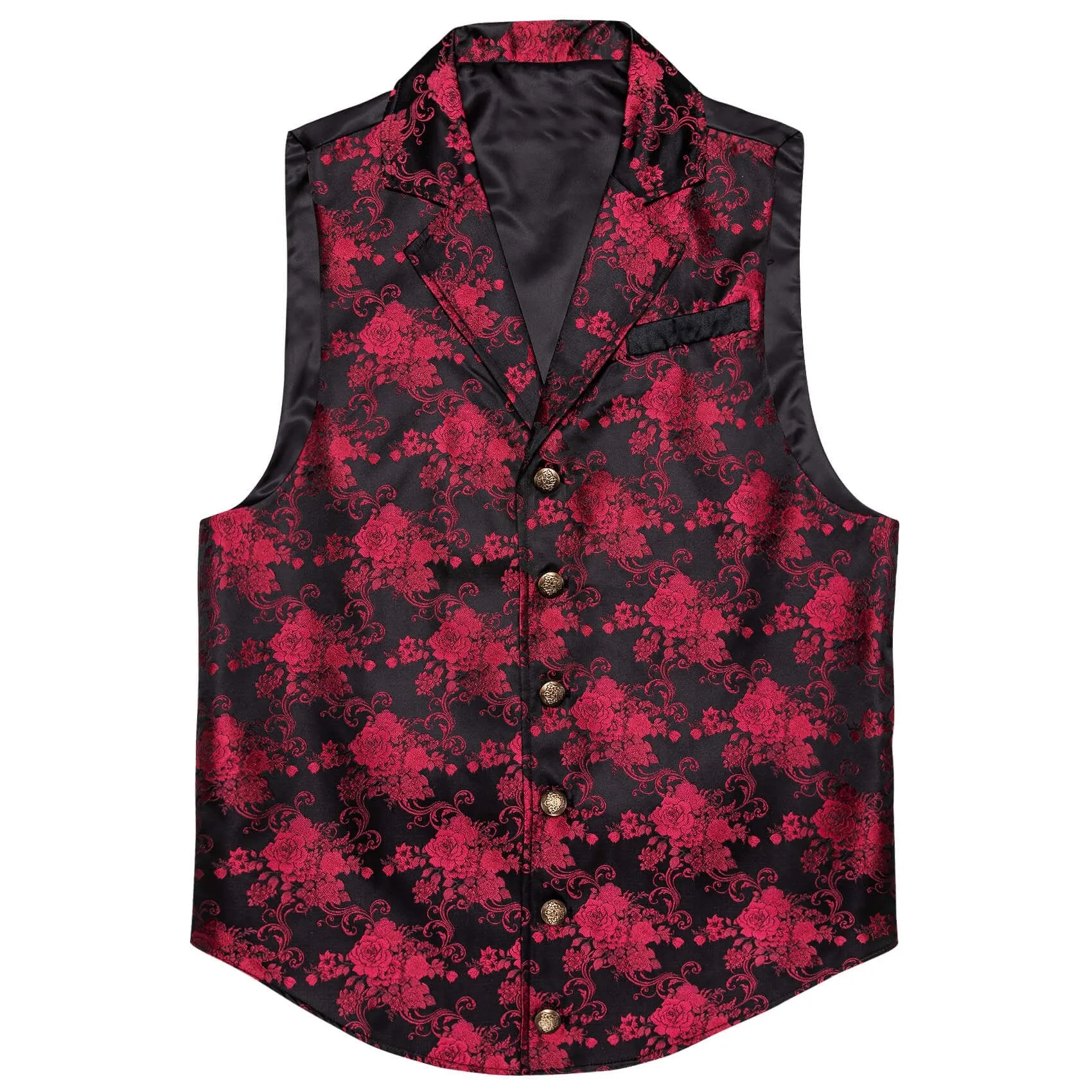 Ties2you Men's Black Vest Red Jacquard Floral Silk Notch Collar Vest sold by Ties2You product image thumbnail 3