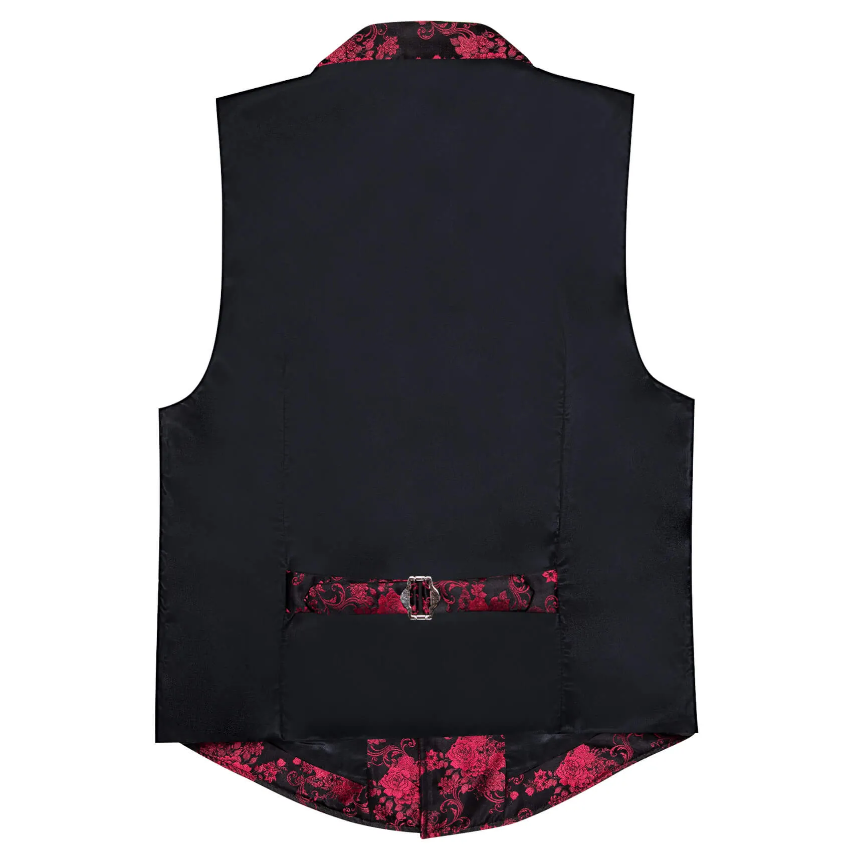Ties2you Men's Black Vest Red Jacquard Floral Silk Notch Collar Vest sold by Ties2You product image thumbnail 4