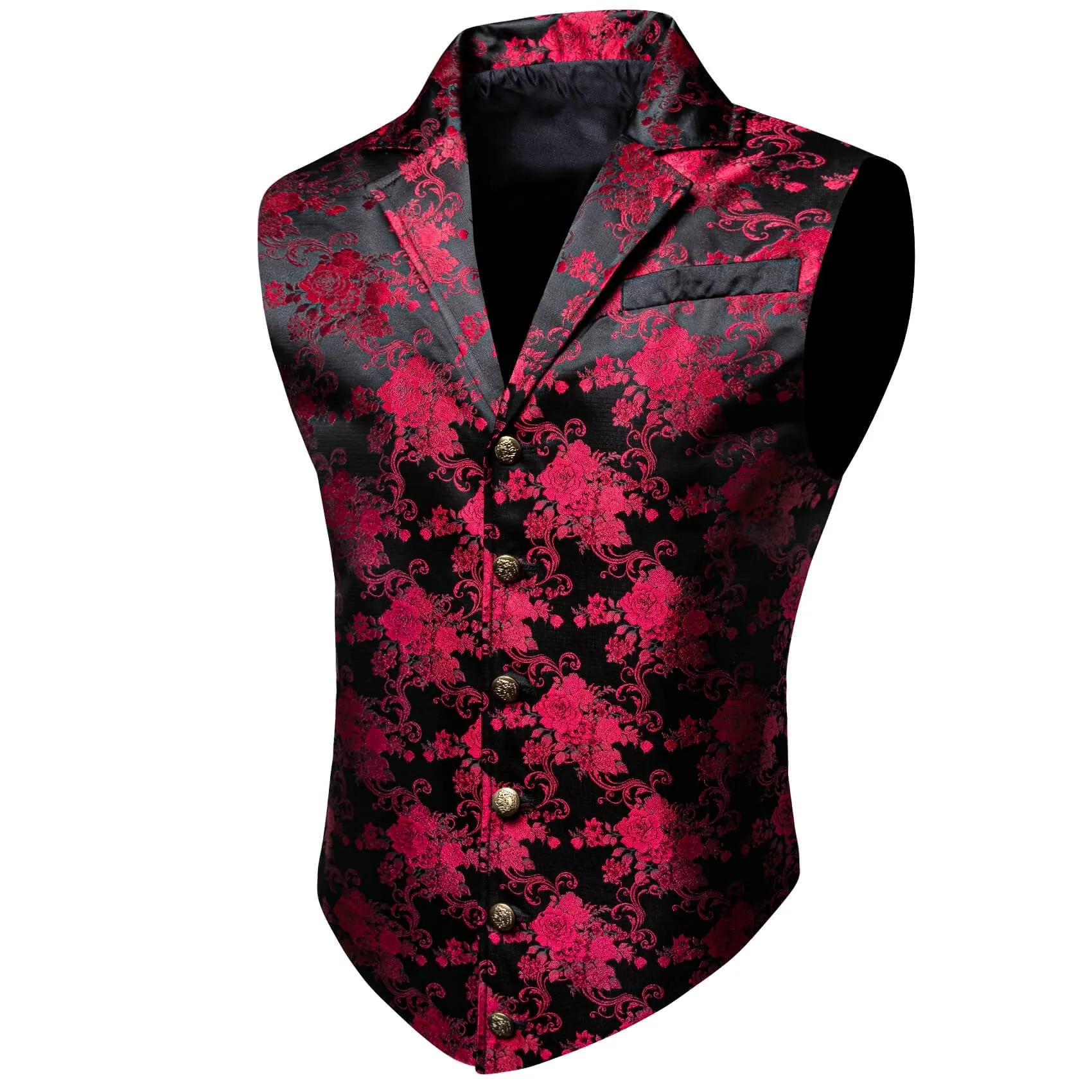 Ties2you Men's Black Vest Red Jacquard Floral Silk Notch Collar Vest sold by Ties2You product image thumbnail 2