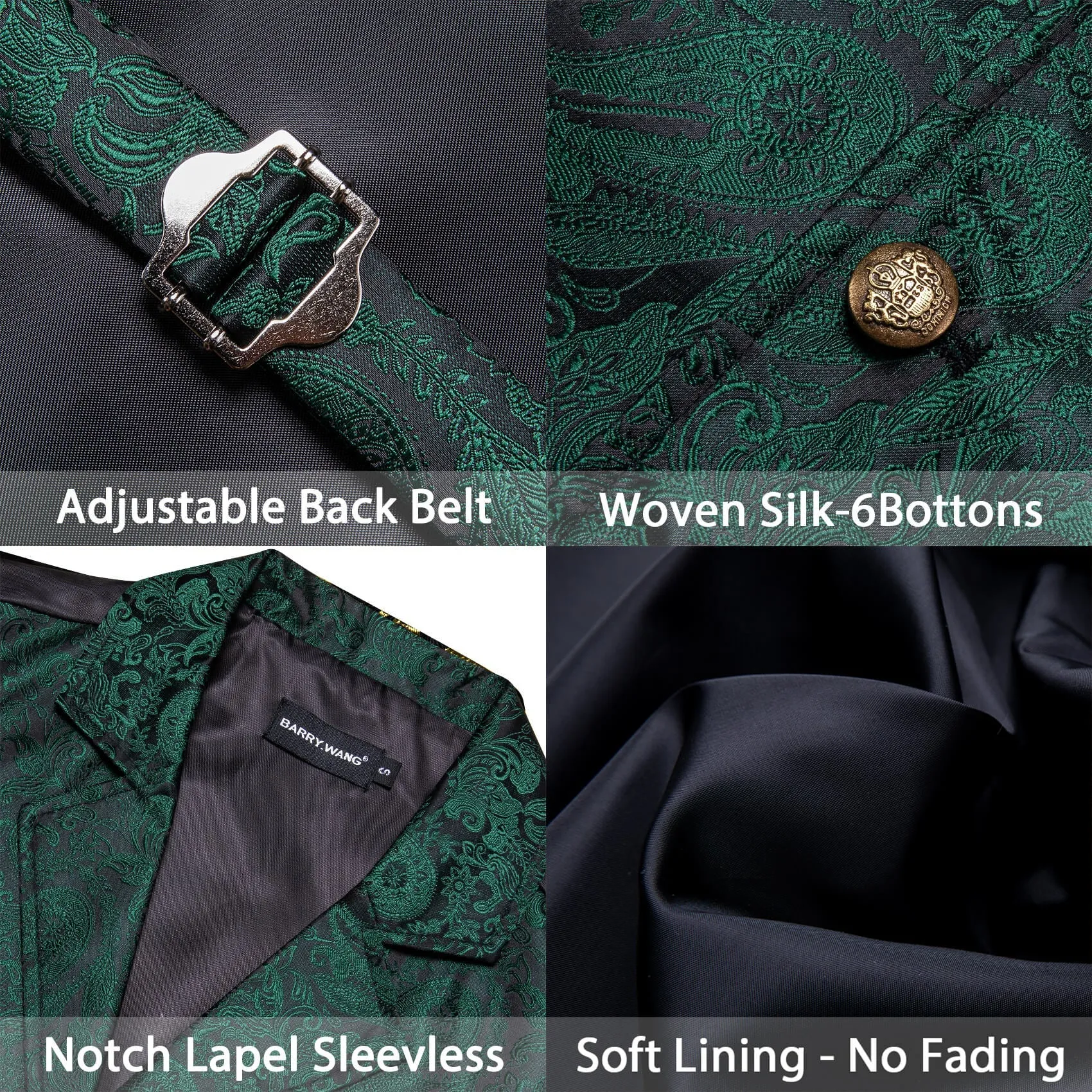 Ties2you Men's Vest Sapphire Pine Green Paisley Silk Collar Suit Vest Formal sold by Ties2You product image thumbnail 5