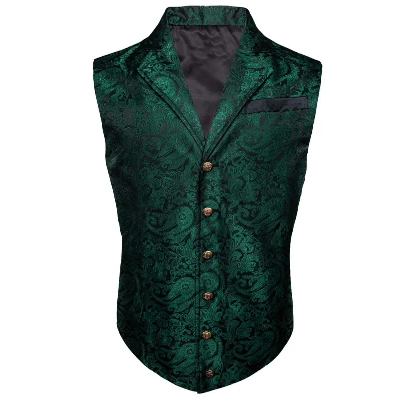 Ties2you Men's Vest Sapphire Pine Green Paisley Silk Collar Suit Vest Formal made by Ties2You