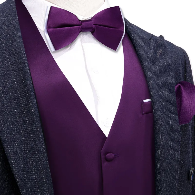 DarkMagenta Solid Silk Men's Vest Bow Tie Set Waistcoat Suit Set made by Ties2You
