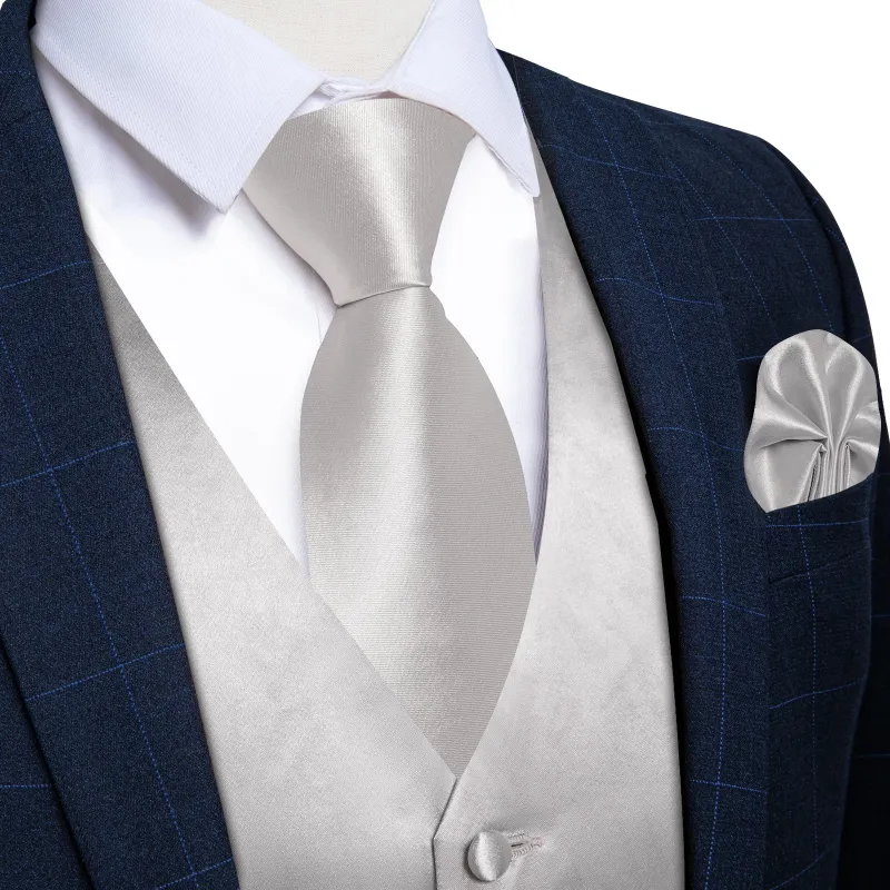 Cloud Grey Solid Vest for Men Men's Vest Tie Set made by Ties2You