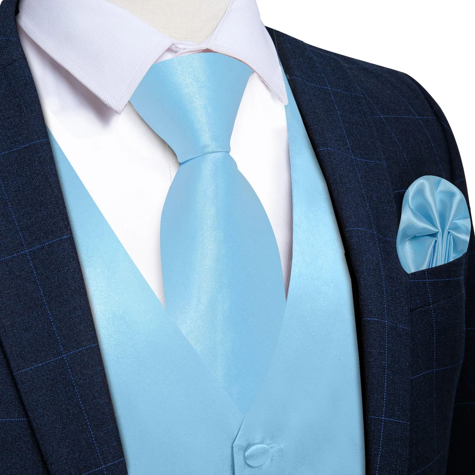 Arctic Blue Solid Vest for Men Men's Vest Tie Set sold by Ties2You