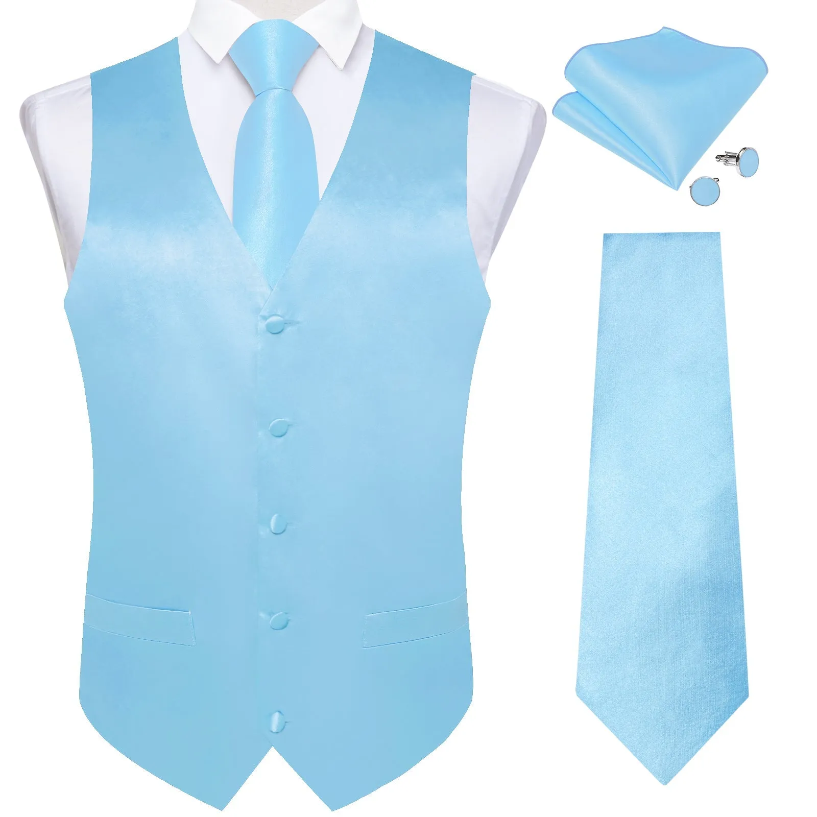 Arctic Blue Solid Vest for Men Men's Vest Tie Set sold by Ties2You product image thumbnail 2