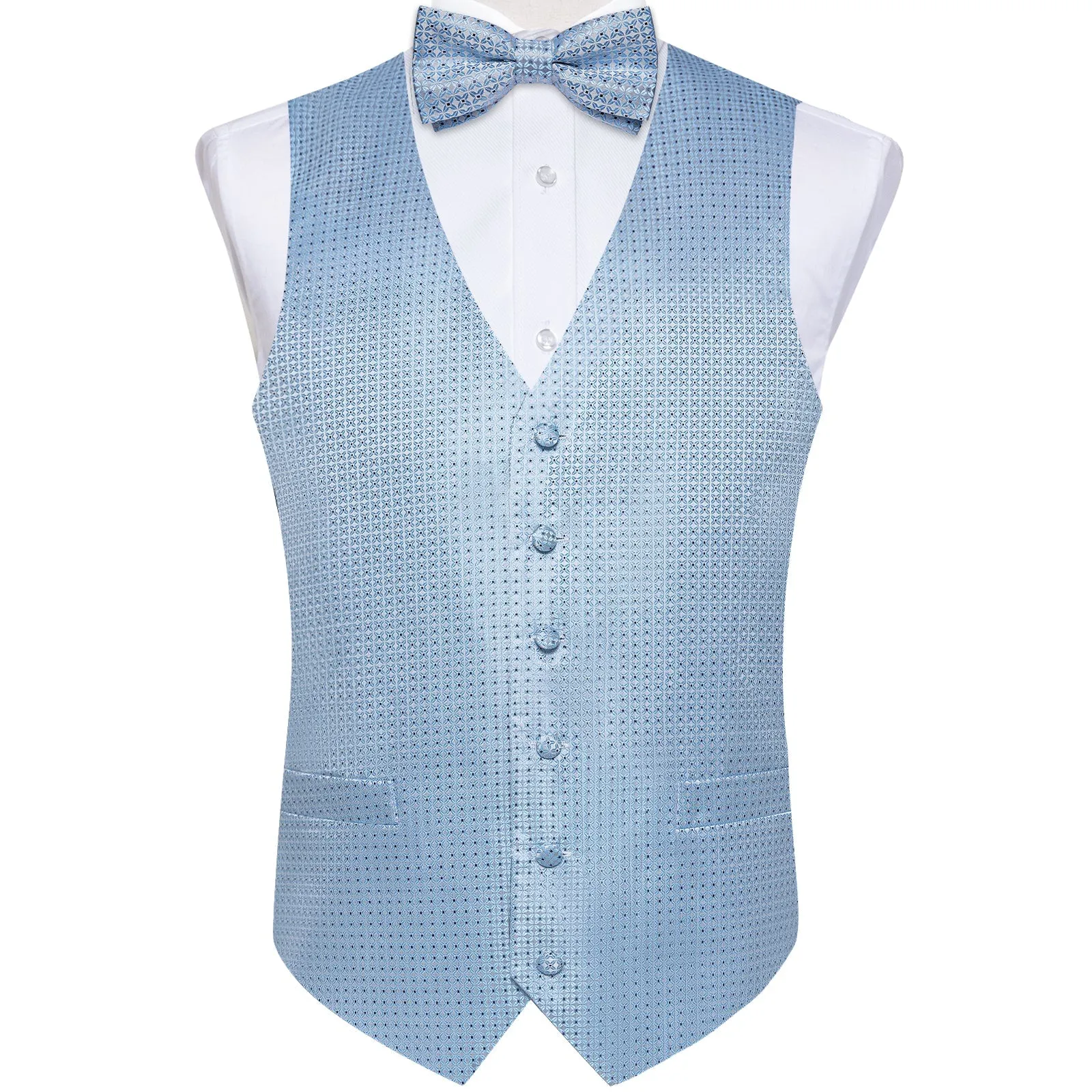 Ties2you Dusty Blue Polka Dot Vest Mens Suit Waistcoat Bow Tie Hanky Cufflinks Set Dress sold by Ties2You product image thumbnail 2