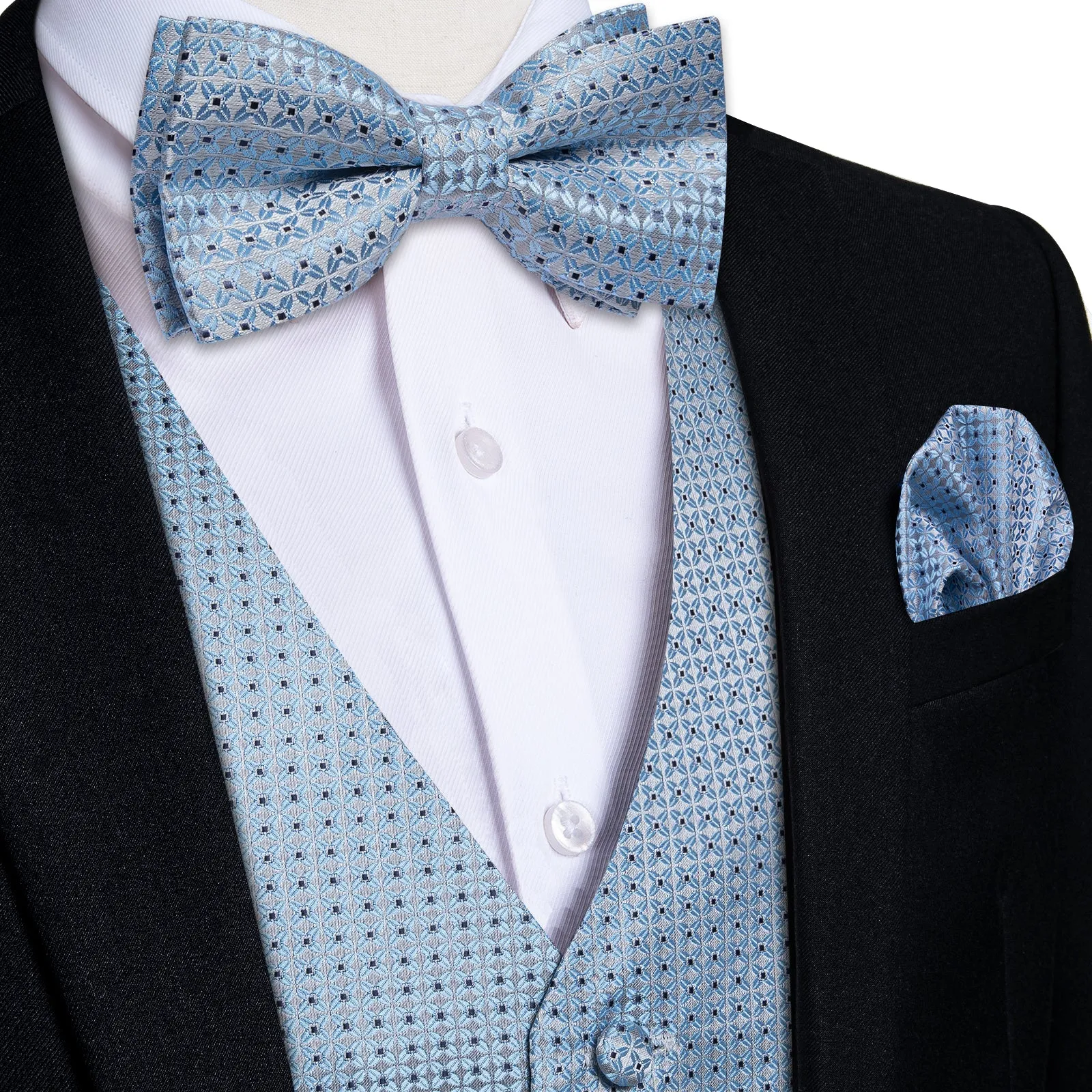 Ties2you Dusty Blue Polka Dot Vest Mens Suit Waistcoat Bow Tie Hanky Cufflinks Set Dress sold by Ties2You