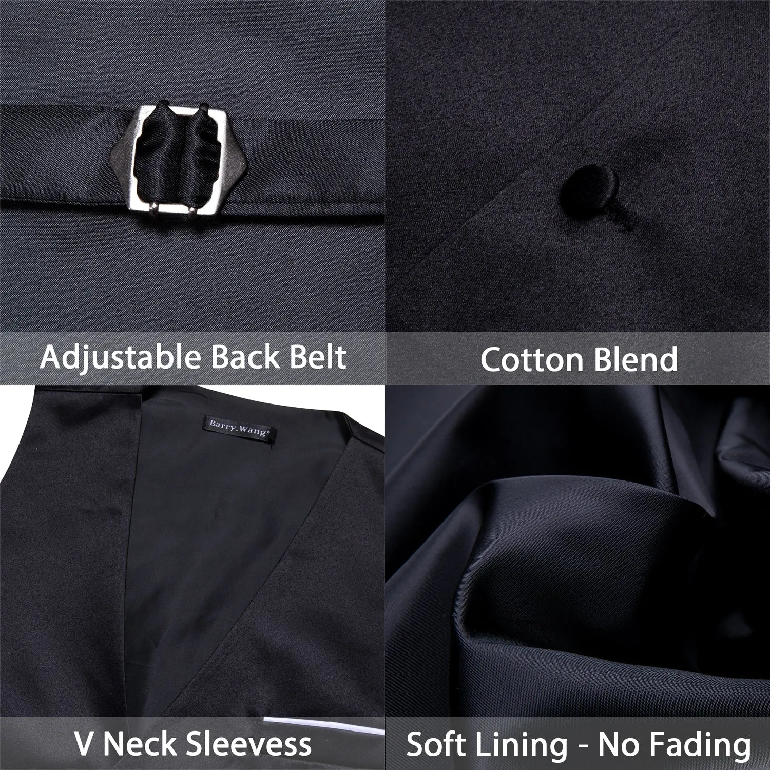 Dark Black Solid Silk Men's Vest Bow Tie Set Waistcoat Suit Set sold by Ties2You product image thumbnail 3