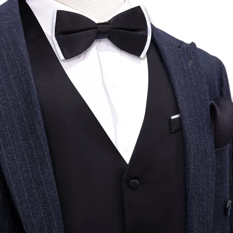 Dark Black Solid Silk Men's Vest Bow Tie Set Waistcoat Suit Set made by Ties2You