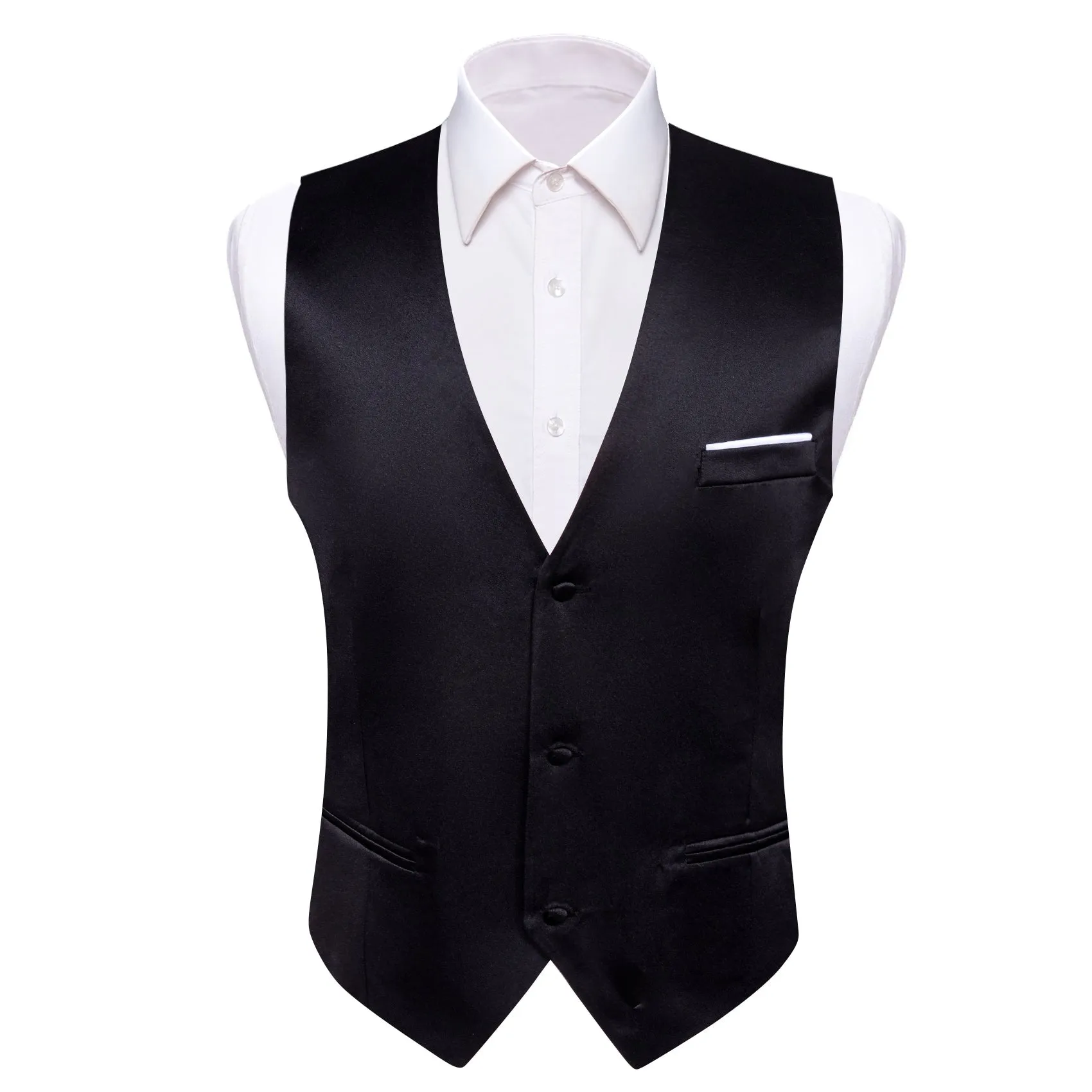 Dark Black Solid Silk Men's Vest Bow Tie Set Waistcoat Suit Set sold by Ties2You product image thumbnail 2