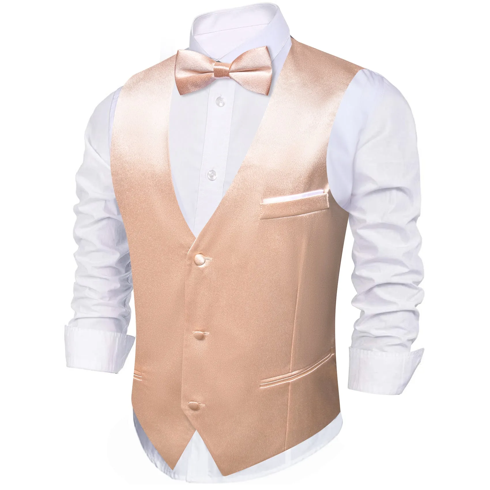 LightSalmon Solid Jacquard Silk Men's Vest Bow Tie Set Waistcoat Suit Set sold by Ties2You product image thumbnail 2
