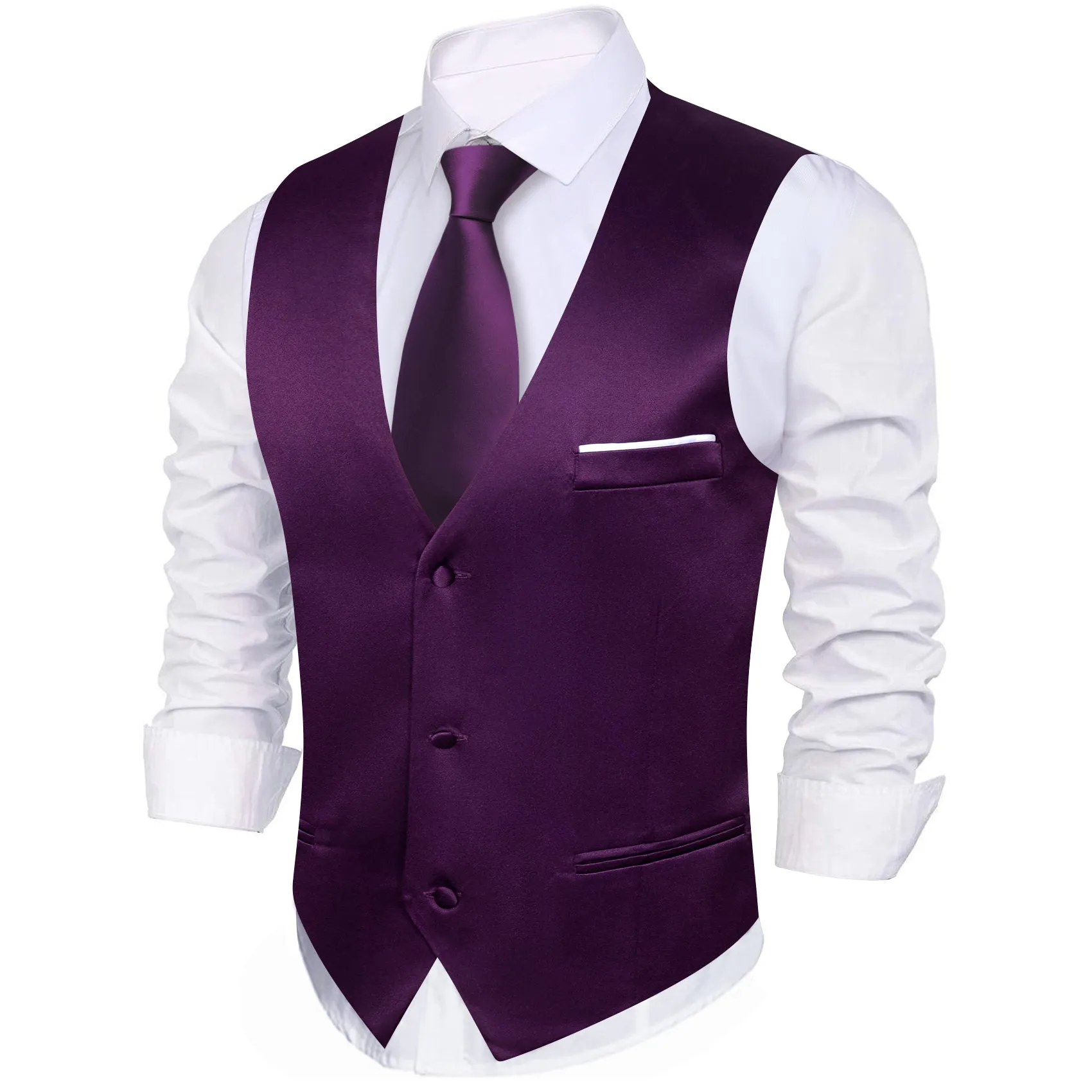 Deep Purple Solid Satin Men's V-Neck Business Vest sold by Ties2You product image thumbnail 3