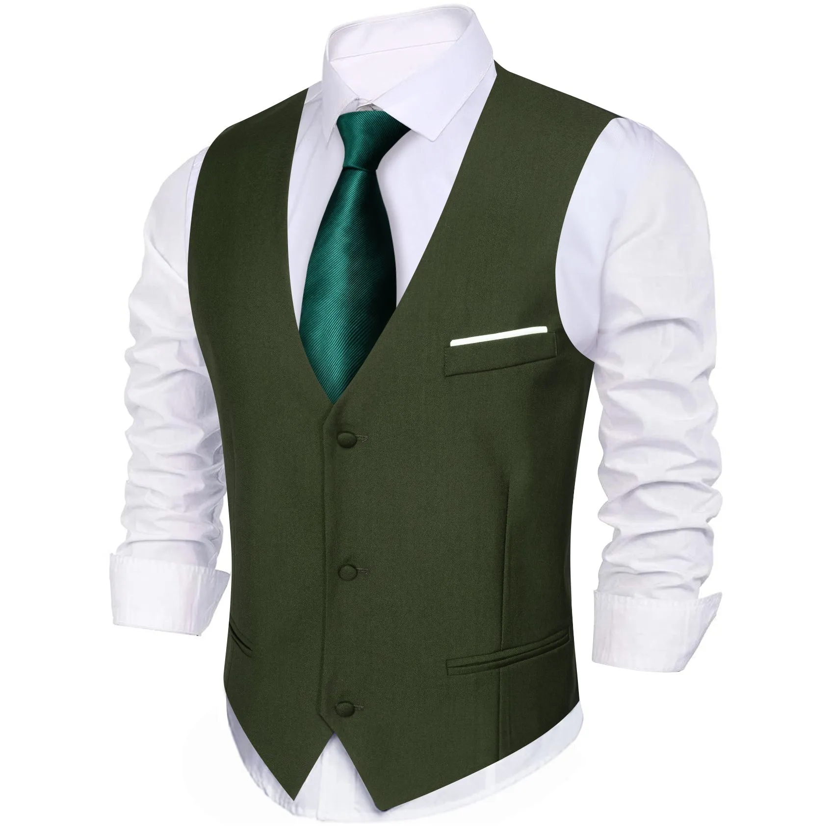 Ties2you Men's Vest Olive Green Solid Silk V-Neck Business Suit Vest sold by Ties2You product image thumbnail 3