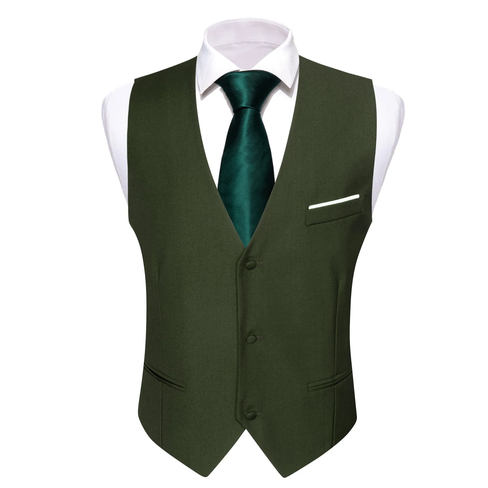 Ties2you Men's Vest Olive Green Solid Silk V-Neck Business Suit Vest sold by Ties2You product image thumbnail 4