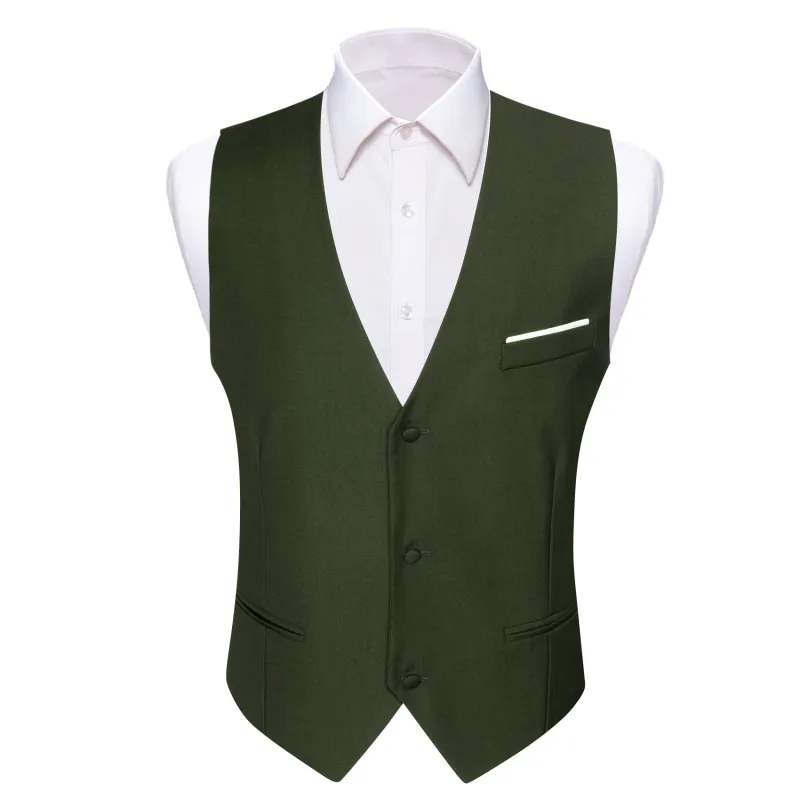 Ties2you Men's Vest Olive Green Solid Silk V-Neck Business Suit Vest made by Ties2You