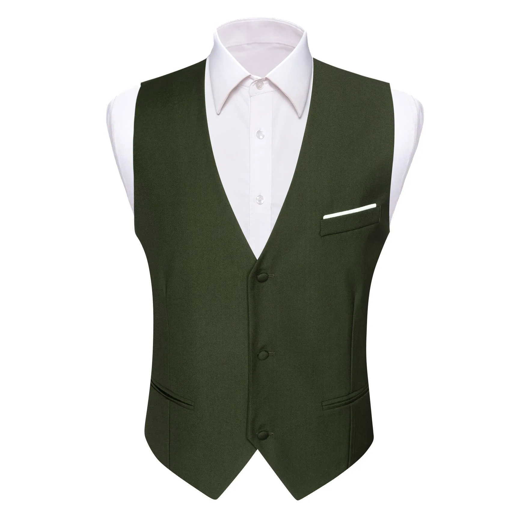 Ties2you Men's Vest Olive Green Solid Silk V-Neck Business Suit Vest sold by Ties2You