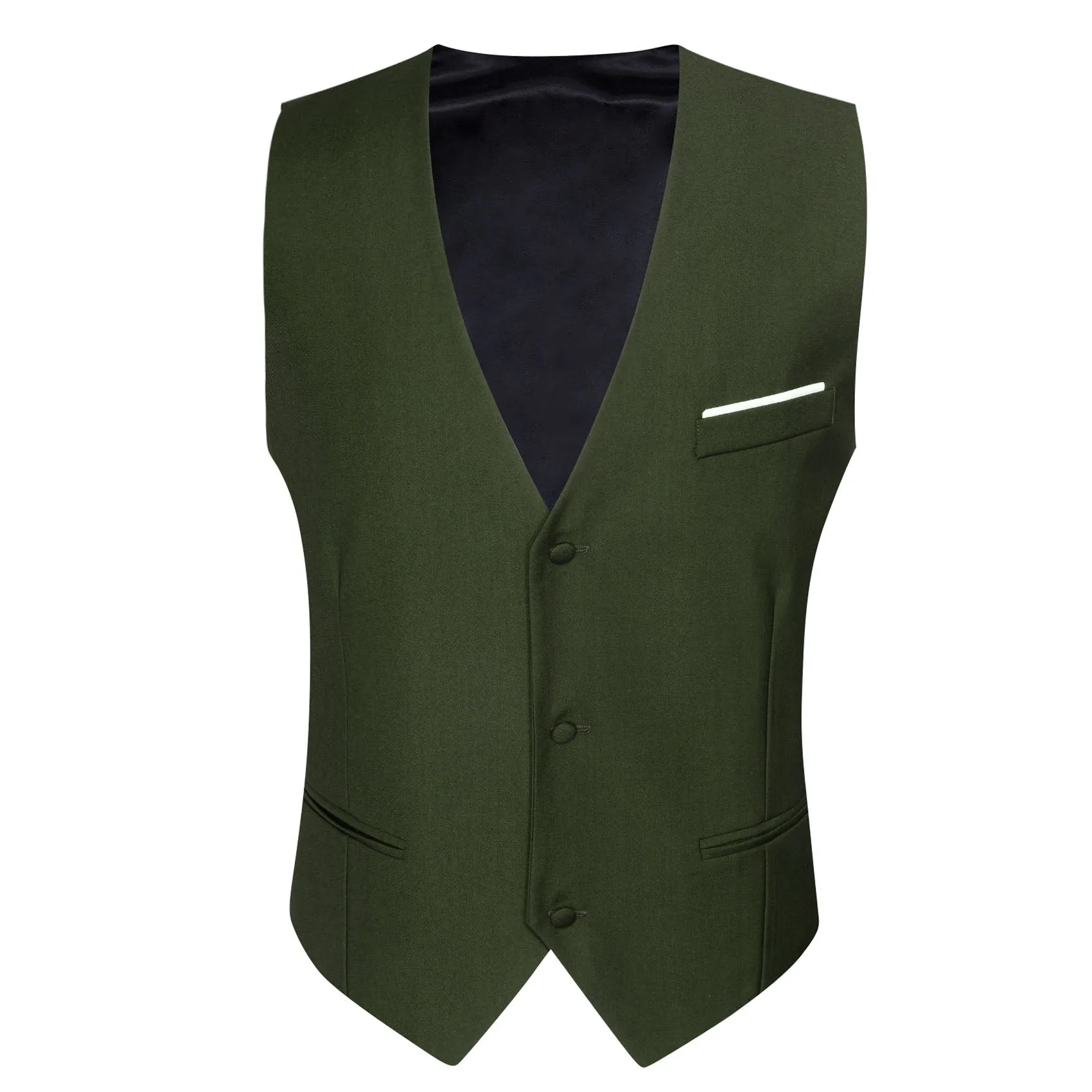 Ties2you Men's Vest Olive Green Solid Silk V-Neck Business Suit Vest sold by Ties2You product image thumbnail 2