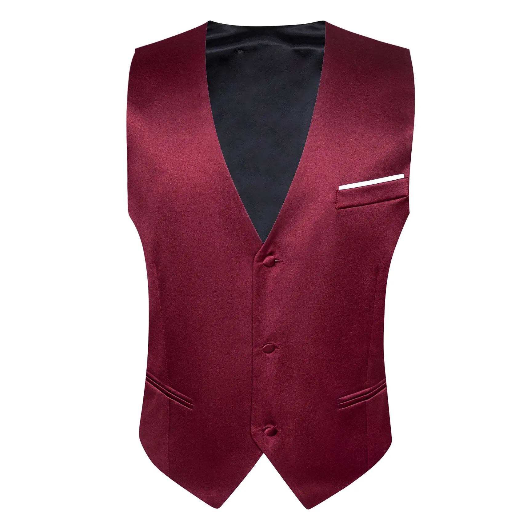 Burgundy Red Solid Satin Silk Men's V-Neck Business Vest sold by Ties2You product image thumbnail 5