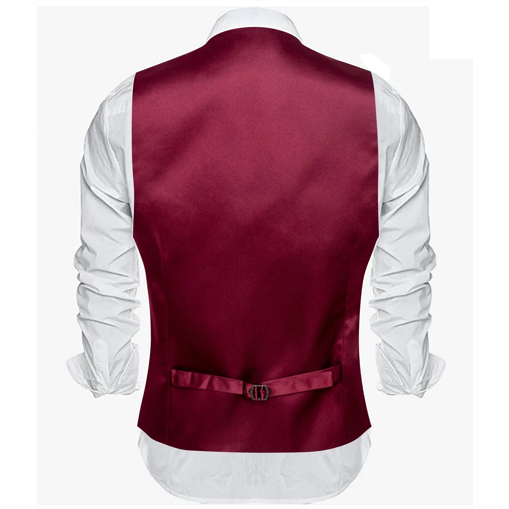 Burgundy Red Solid Satin Silk Men's V-Neck Business Vest sold by Ties2You product image thumbnail 2