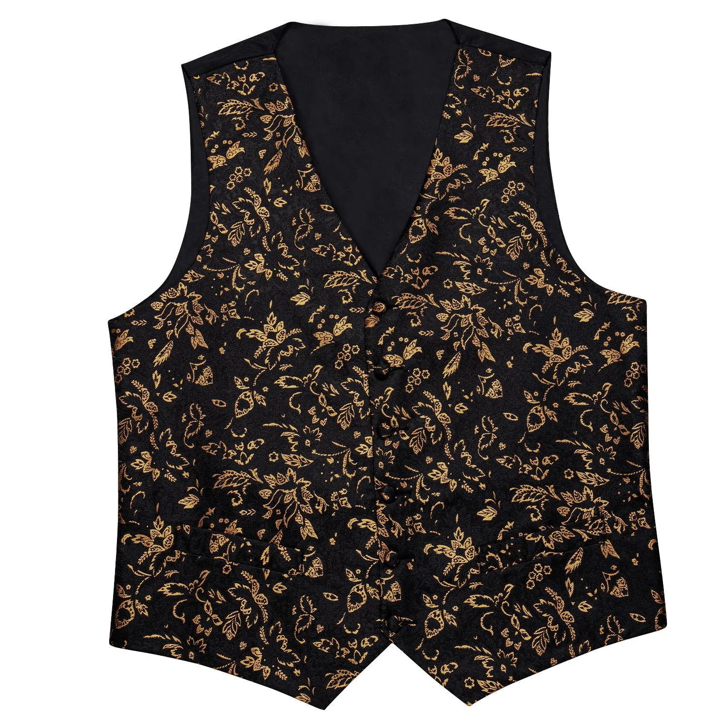 Black Yellow Floral Jacquard Silk Men's Vest Hanky Cufflinks Tie Set sold by Ties2You product image thumbnail 4
