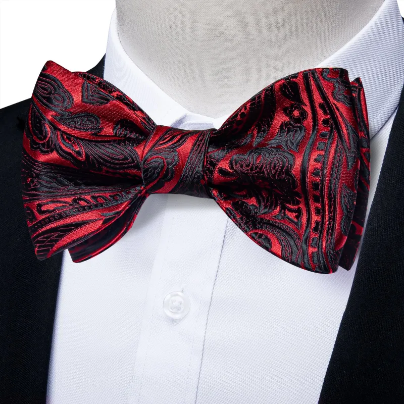 Ties2you Red Paisley Bow Tie Pocket Square Set for Men Self-tie Black Bowtie Cufflinks Formal made by Ties2You