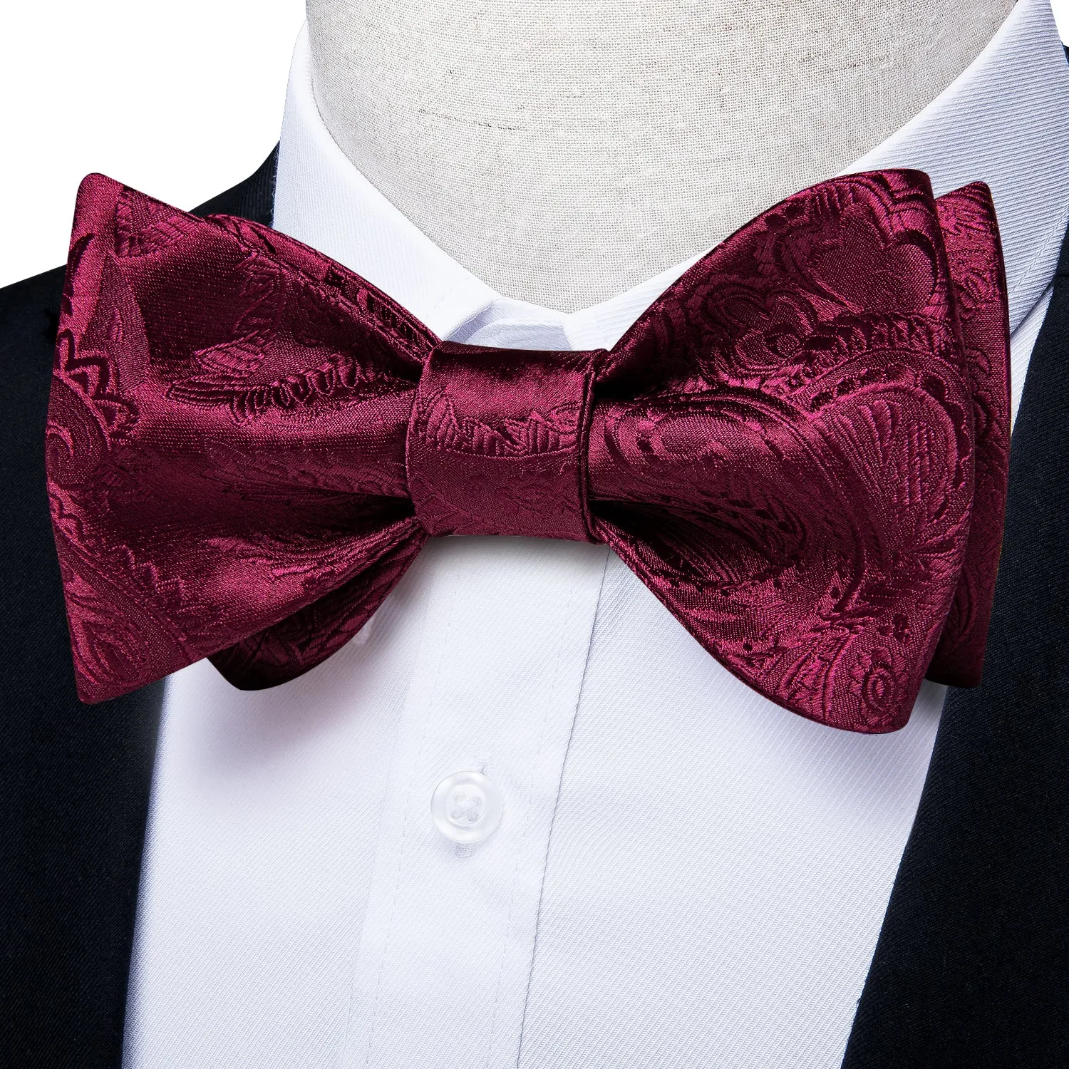 Ties2you Burgundy Paisley Bow Tie Self-tie Pocket Square Cufflinks Bowtie Set with Lapel Pin sold by Ties2You product image thumbnail 4