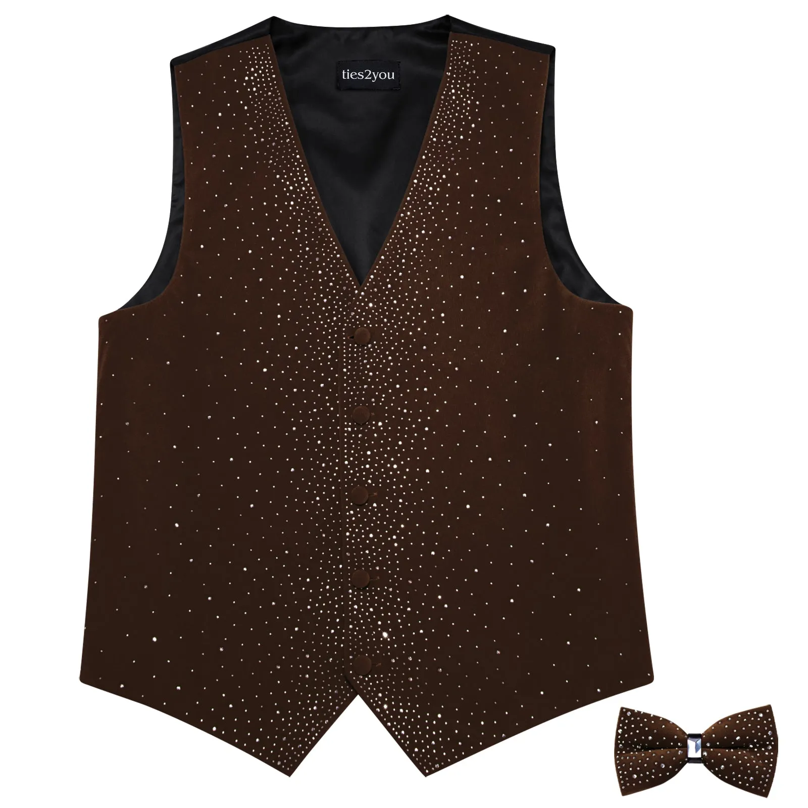 Ties2you Rhinestone Vest Bow Tie Set Brown Velvet V-Neck Party Waistcoat Wedding sold by Ties2You product image thumbnail 5