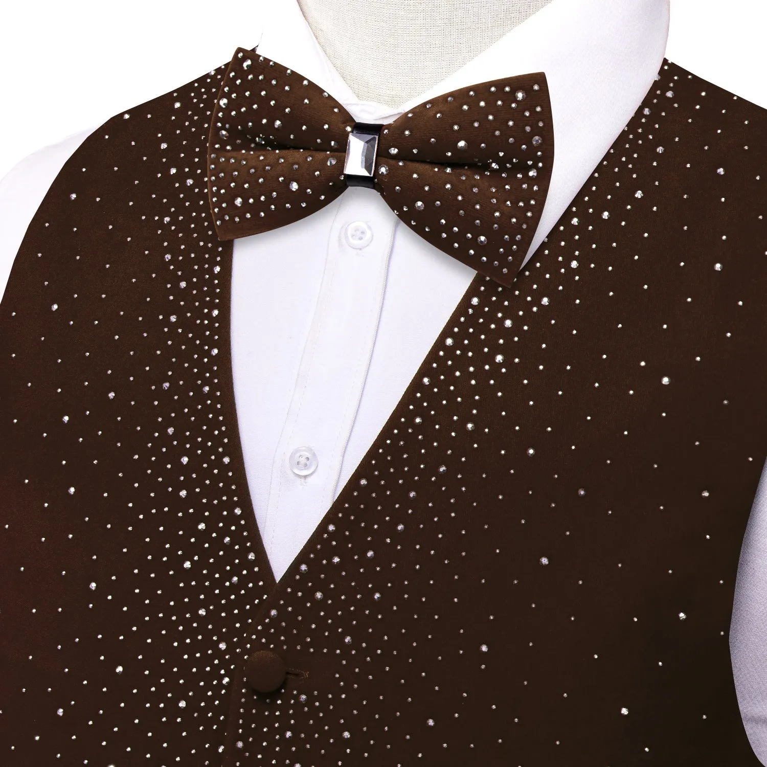 Ties2you Rhinestone Vest Bow Tie Set Brown Velvet V-Neck Party Waistcoat Wedding sold by Ties2You product image thumbnail 4