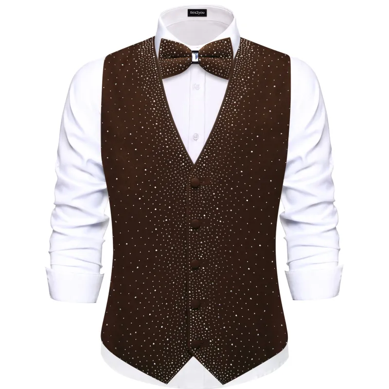 Ties2you Rhinestone Vest Bow Tie Set Brown Velvet V-Neck Party Waistcoat Wedding made by Ties2You