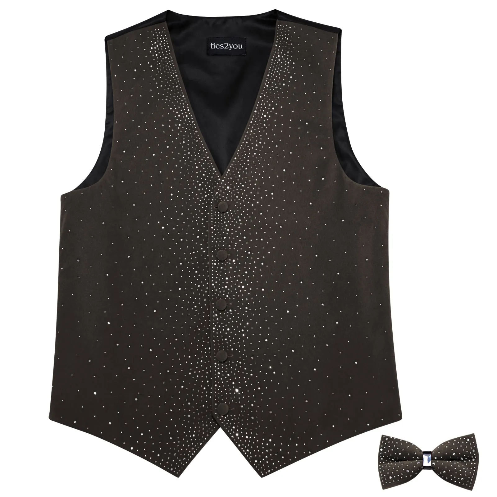 Ties2you Grey Rhinestone Vest Bow Tie Set Velvet V-Neck Party Waistcoat for Party sold by Ties2You product image thumbnail 5