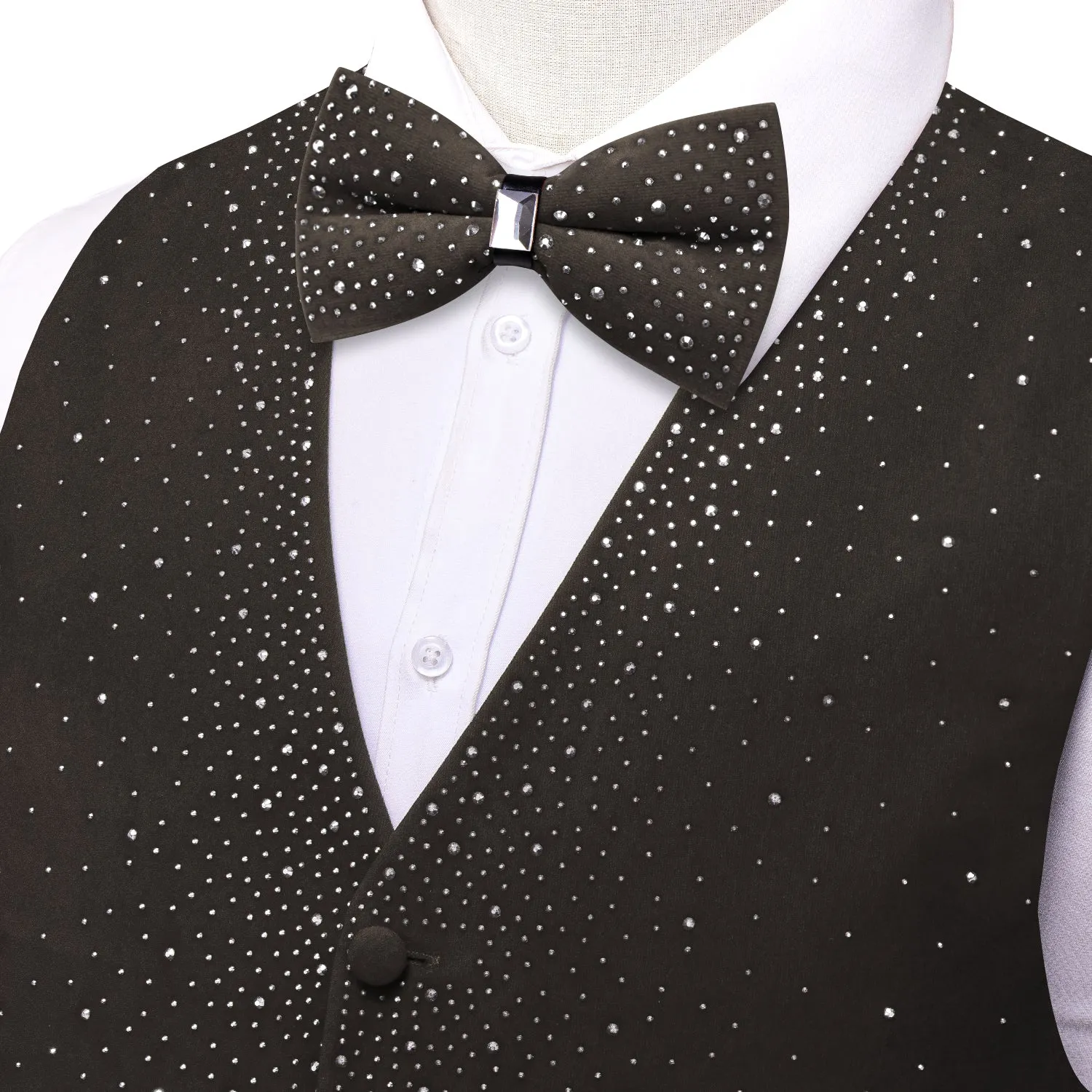 Ties2you Grey Rhinestone Vest Bow Tie Set Velvet V-Neck Party Waistcoat for Party sold by Ties2You product image thumbnail 4