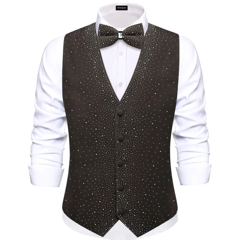 Ties2you Grey Rhinestone Vest Bow Tie Set Velvet V-Neck Party Waistcoat for Party made by Ties2You