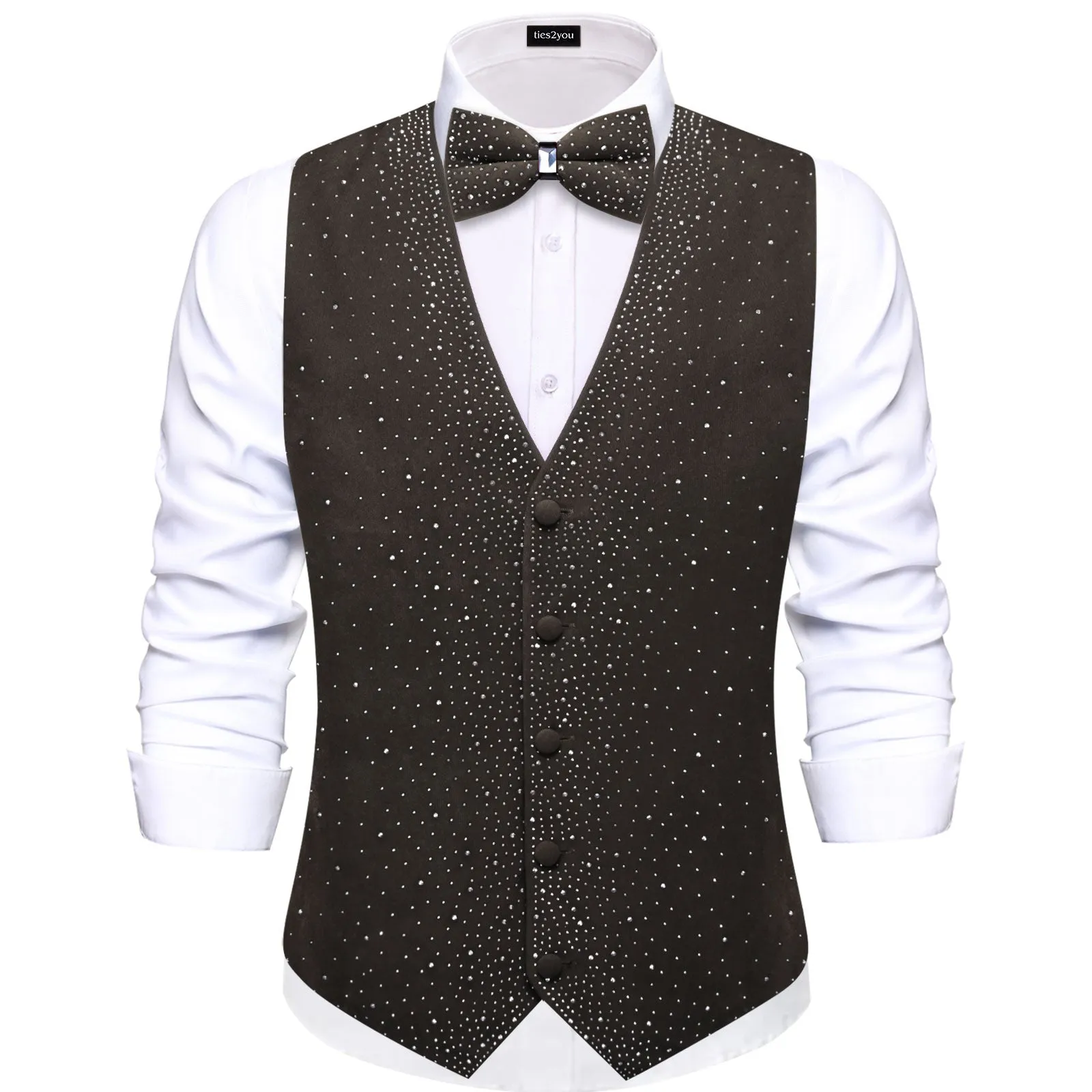 Ties2you Grey Rhinestone Vest Bow Tie Set Velvet V-Neck Party Waistcoat for Party sold by Ties2You