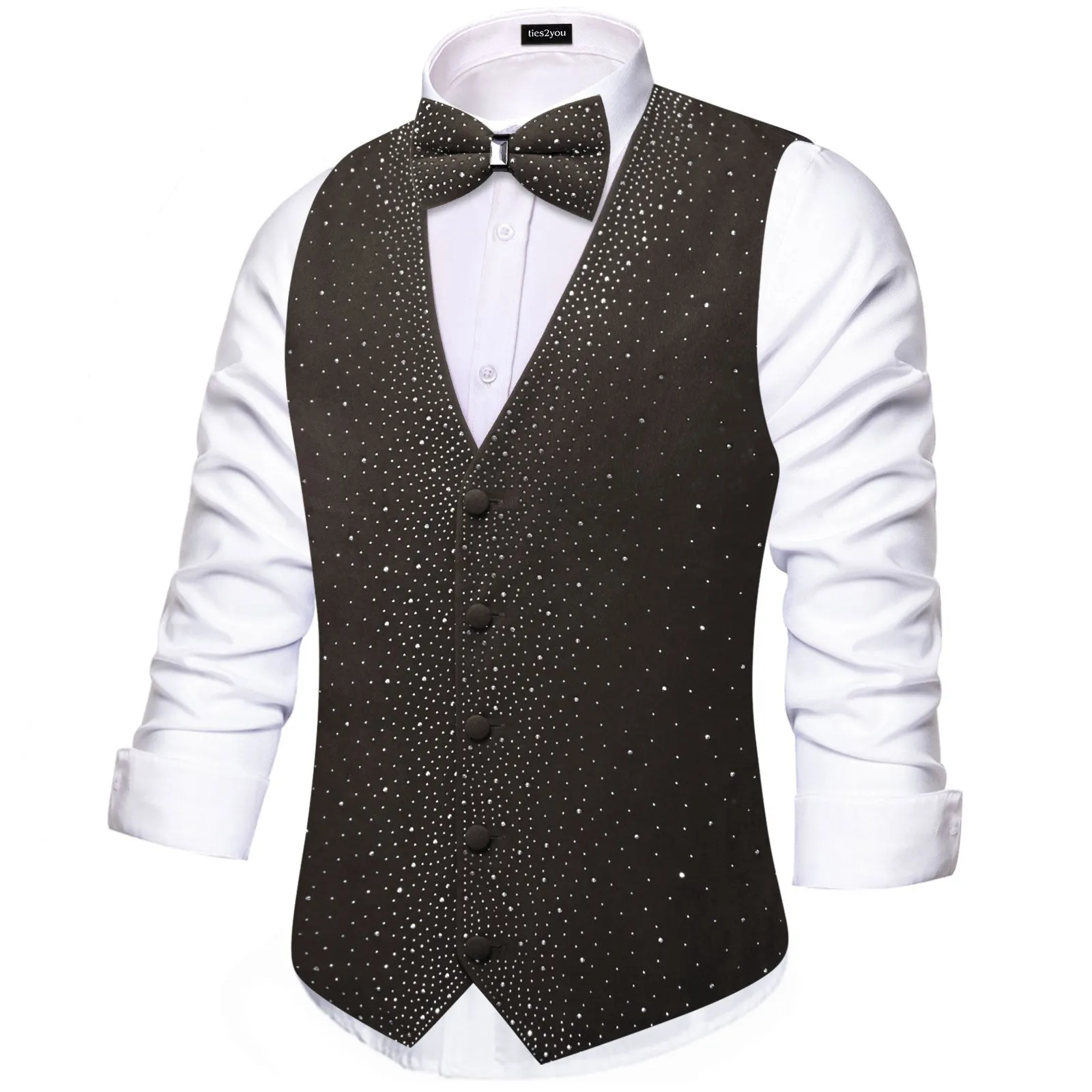 Ties2you Grey Rhinestone Vest Bow Tie Set Velvet V-Neck Party Waistcoat for Party sold by Ties2You product image thumbnail 3