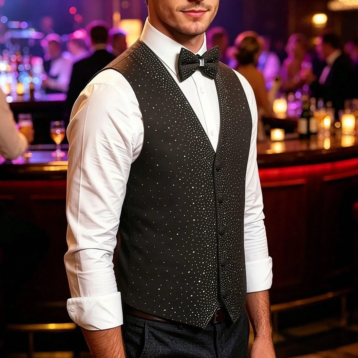Ties2you Grey Rhinestone Vest Bow Tie Set Velvet V-Neck Party Waistcoat for Party sold by Ties2You product image thumbnail 2