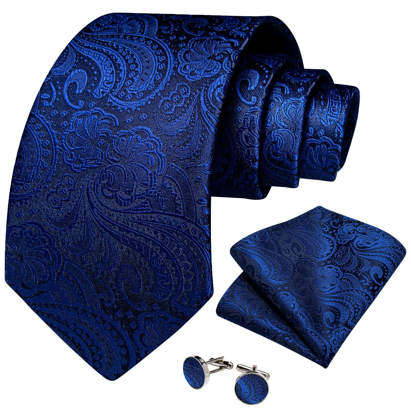 Ties2you Navy Blue Necktie for Men Paisley Formal Tie Handkerchief Cufflinks Set sold by Ties2You product image thumbnail 2