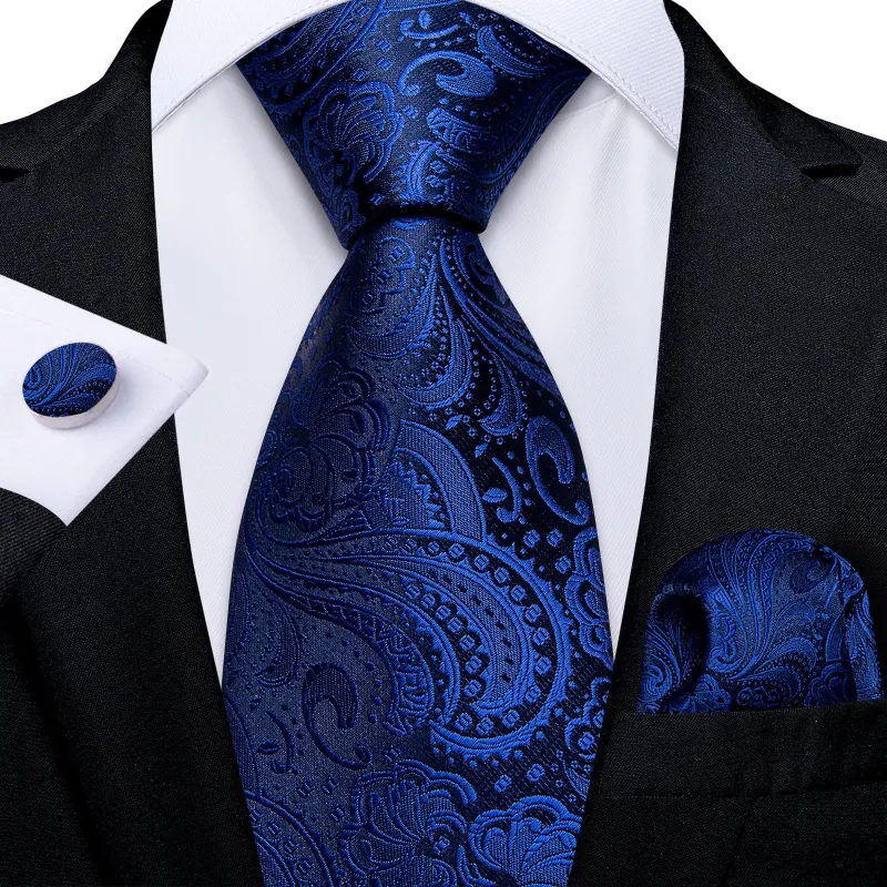 Ties2you Navy Blue Necktie for Men Paisley Formal Tie Handkerchief Cufflinks Set made by Ties2You