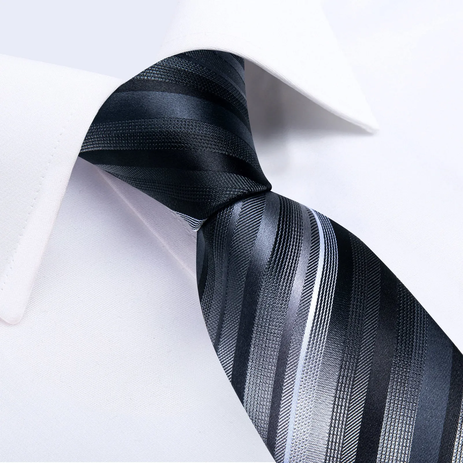 Ties2you Grey Necktie Men's Striped Tie Pocket Square Cufflinks Set Business sold by Ties2You product image thumbnail 3