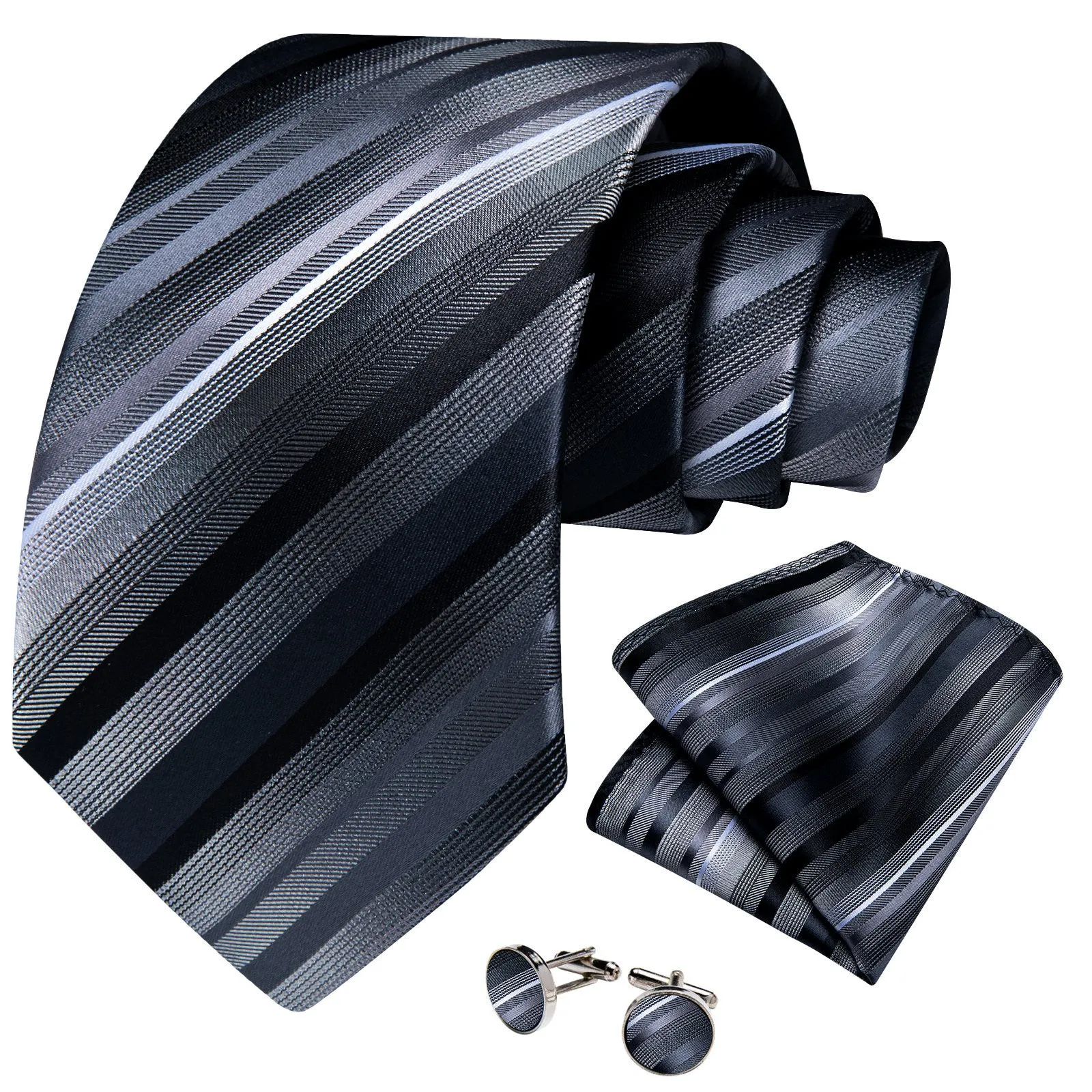 Ties2you Grey Necktie Men's Striped Tie Pocket Square Cufflinks Set Business sold by Ties2You product image thumbnail 2