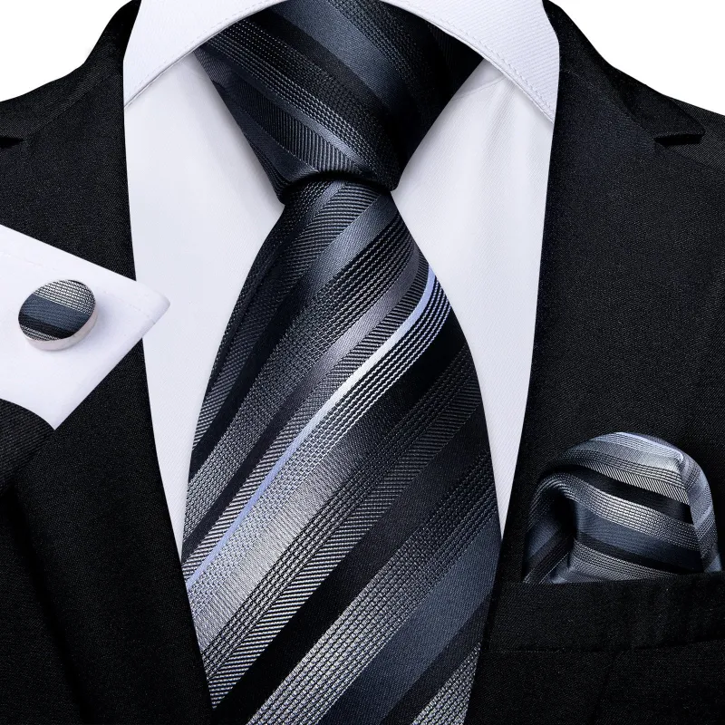 Ties2you Grey Necktie Men's Striped Tie Pocket Square Cufflinks Set Business made by Ties2You