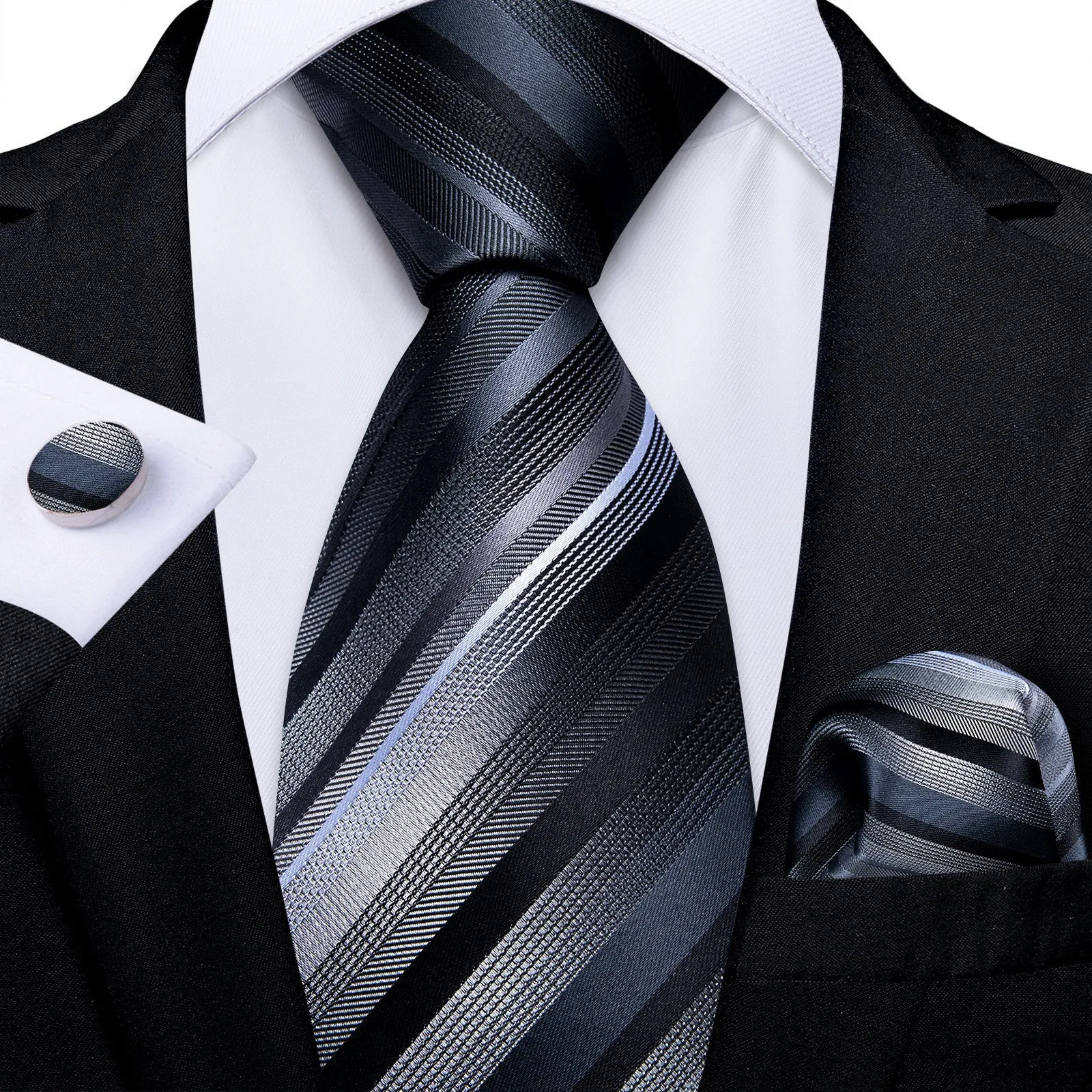 Ties2you Grey Necktie Men's Striped Tie Pocket Square Cufflinks Set Business sold by Ties2You