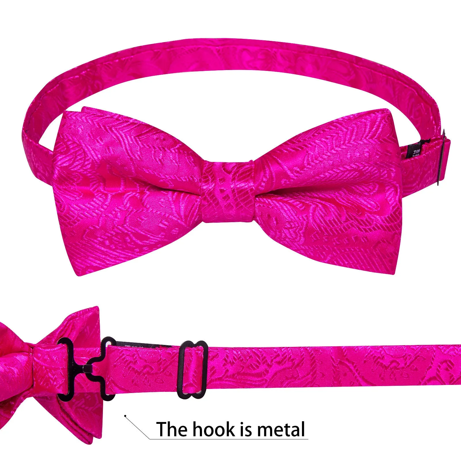 Ties2you Men's Hot Pink Paisley Bow Tie Pre-Tied Silk Jacquard Bowtie Hanky Cufflinks Set Wedding sold by Ties2You product image thumbnail 4