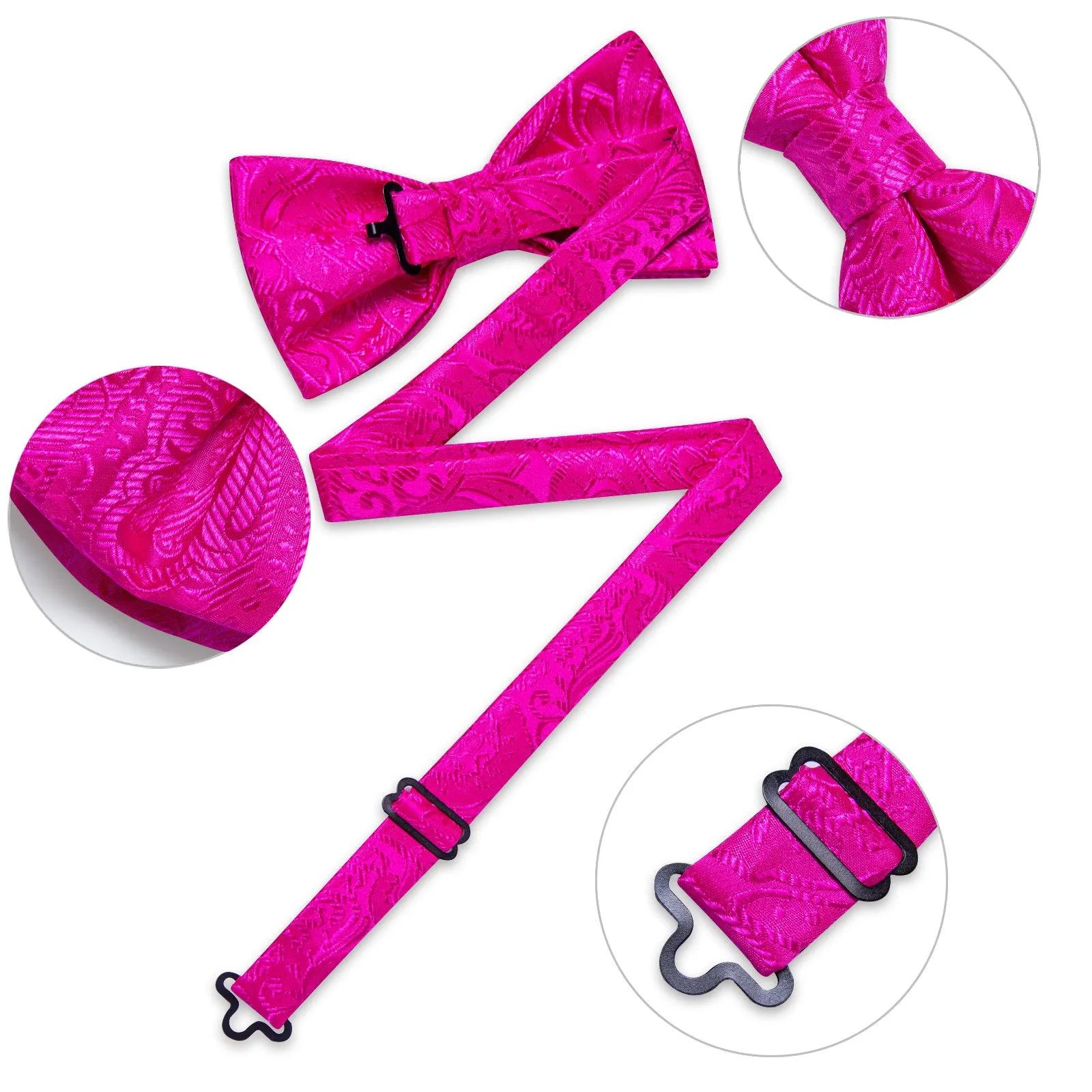 Ties2you Men's Hot Pink Paisley Bow Tie Pre-Tied Silk Jacquard Bowtie Hanky Cufflinks Set Wedding sold by Ties2You product image thumbnail 5