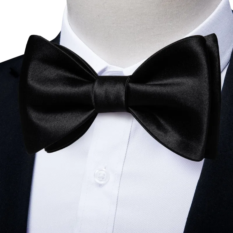 Ties2you Black Solid Tuxedo Bow Tie Self-tie Bowtie Pocket Square Cufflinks Set for Men Dress made by Ties2You