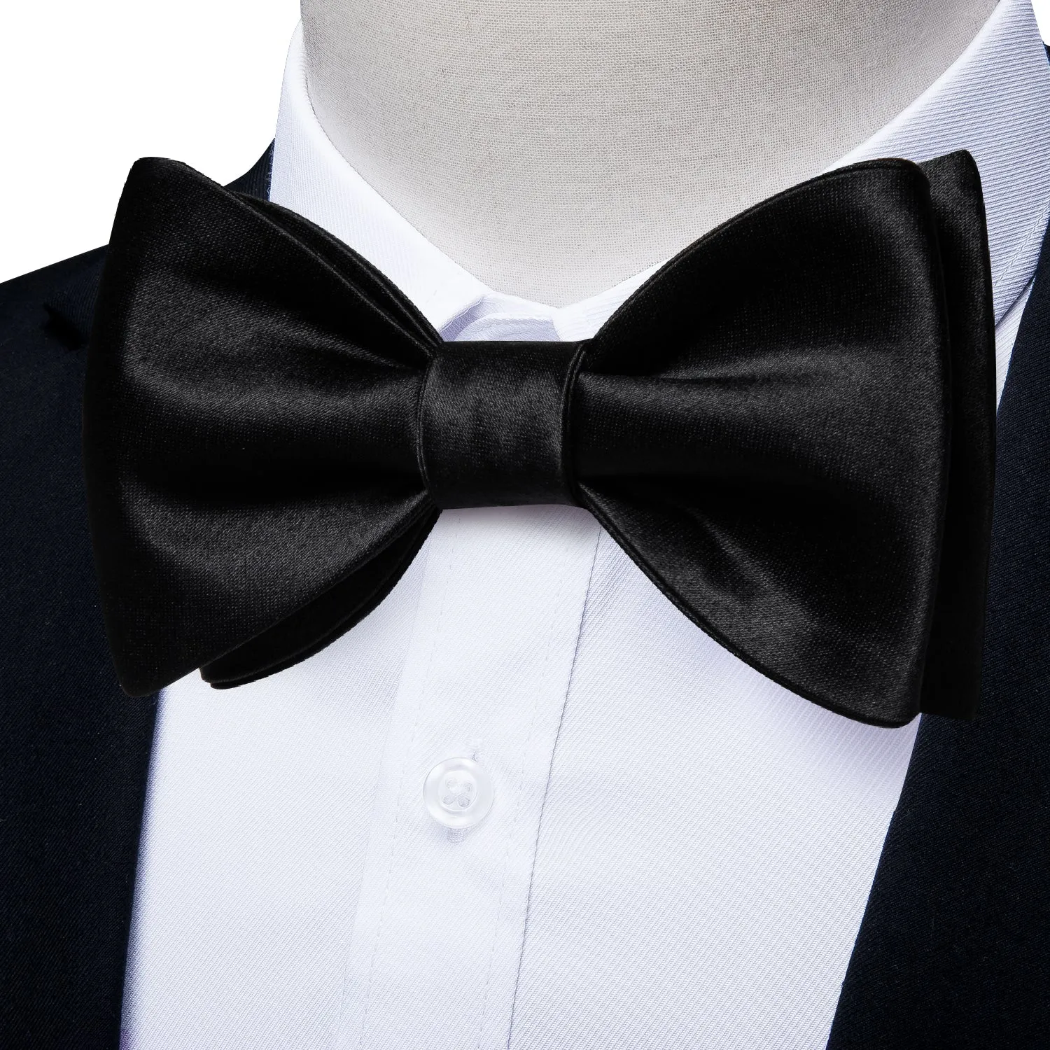 Ties2you Black Solid Tuxedo Bow Tie Self-tie Bowtie Pocket Square Cufflinks Set for Men Dress sold by Ties2You