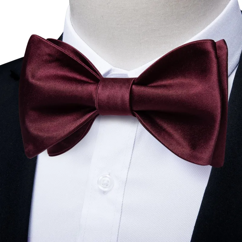 Ties2you Mens Burgundy Self-tie Bowtie Solid Wedding Dress Bow Tie Pocket Square Cufflinks Set made by Ties2You
