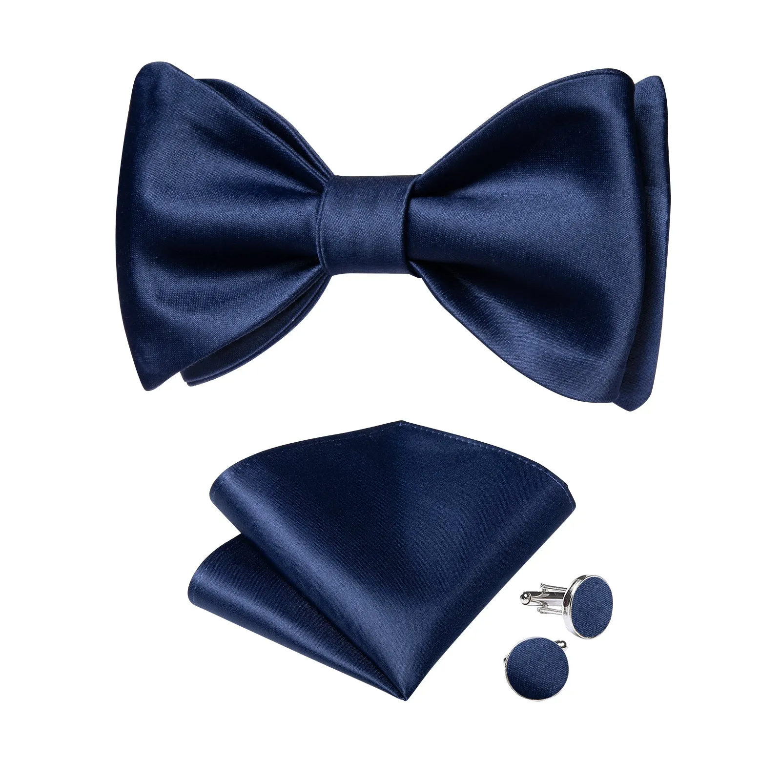 Ties2you Navy Blue Formal Bow Tie Mens Self-tie Solid Bowtie Pocket Square Cufflinks Set Business sold by Ties2You product image thumbnail 2