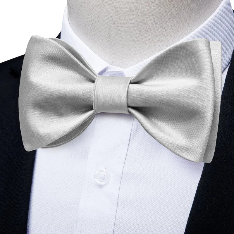 Ties2you Grey Solid Bow Tie for Wedding Dress Men's Self-tie Bowtie Pocket Square Cufflinks Set made by Ties2You